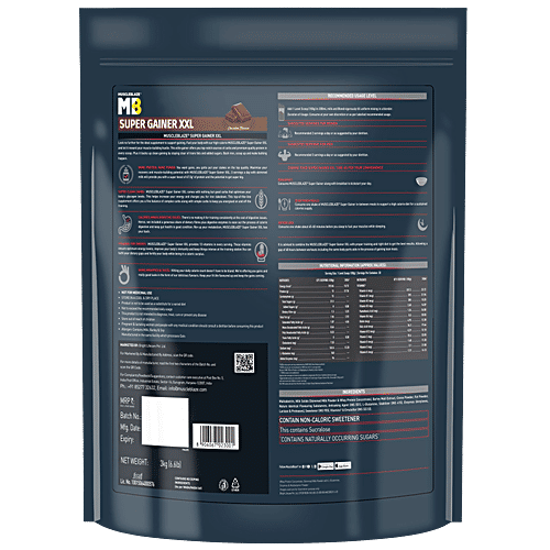 MuscleBlaze Super Gainer XXL - 67.5g Protein, Chocolate, 3 kg  