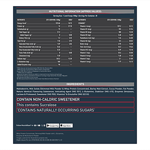 MuscleBlaze Super Gainer XXL - 67.5g Protein, Chocolate, 3 kg  