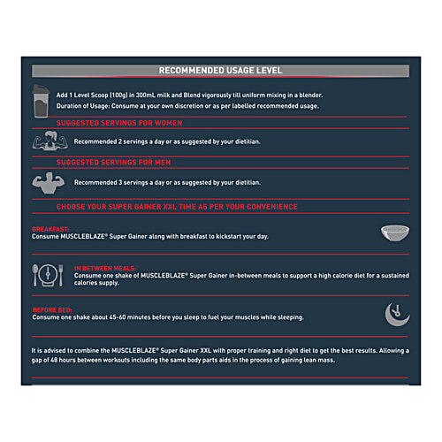 MuscleBlaze Super Gainer XXL - 67.5g Protein, Chocolate, 3 kg  