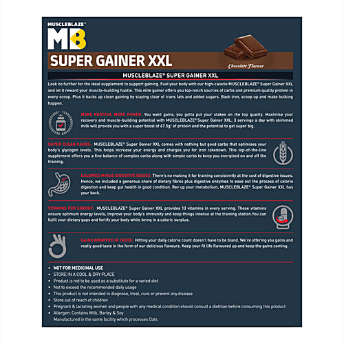 MuscleBlaze Super Gainer XXL - 67.5g Protein, Chocolate, 3 kg  