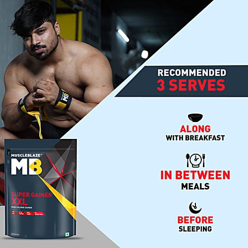 MuscleBlaze Super Gainer XXL - 67.5g Protein, Cookies & Cream Flavour, 1 kg  