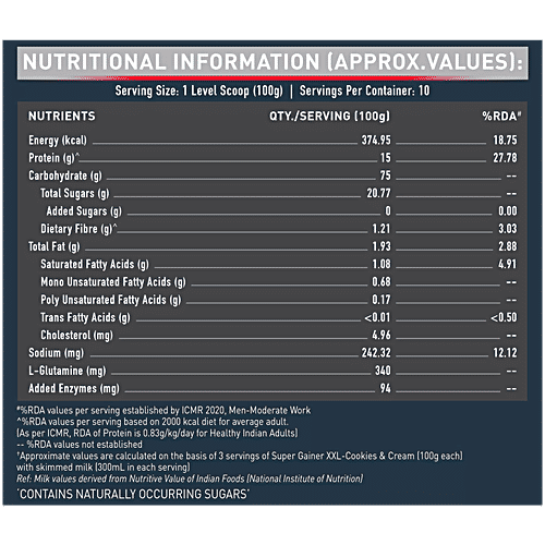 MuscleBlaze Super Gainer XXL - 67.5g Protein, Cookies & Cream Flavour, 1 kg  