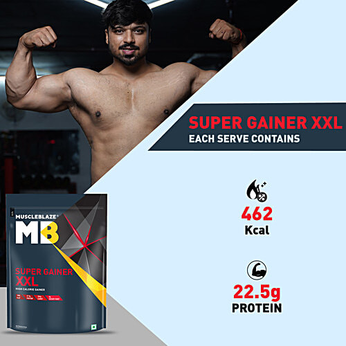 MuscleBlaze Super Gainer XXL - 67.5g Protein, Cookies & Cream Flavour, 1 kg  