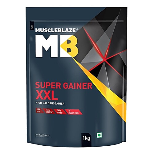 MuscleBlaze Super Gainer XXL - 67.5g Protein, Cookies & Cream Flavour, 1 kg  