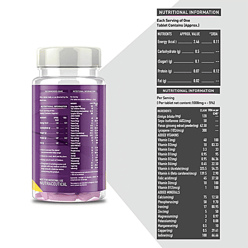 MuscleBlaze Daily Multivitamin Tablets - For Women, Ginseng & Ginkgo Biloba Extract, 60 pcs With 11 Vitamins & 9 Minerals