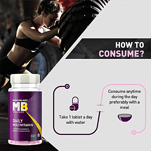 MuscleBlaze Daily Multivitamin Tablets - For Women, Ginseng & Ginkgo Biloba Extract, 60 pcs With 11 Vitamins & 9 Minerals