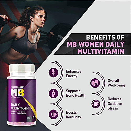 MuscleBlaze Daily Multivitamin Tablets - For Women, Ginseng & Ginkgo Biloba Extract, 60 pcs With 11 Vitamins & 9 Minerals