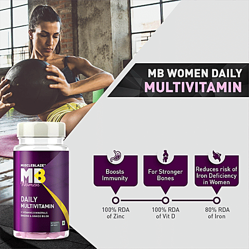 MuscleBlaze Daily Multivitamin Tablets - For Women, Ginseng & Ginkgo Biloba Extract, 60 pcs With 11 Vitamins & 9 Minerals