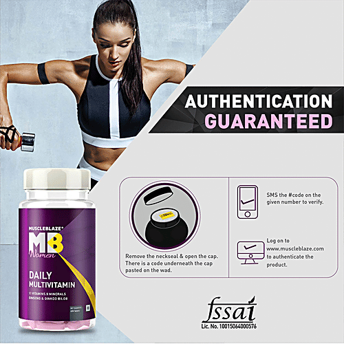 MuscleBlaze Daily Multivitamin Tablets - For Women, Ginseng & Ginkgo Biloba Extract, 60 pcs With 11 Vitamins & 9 Minerals