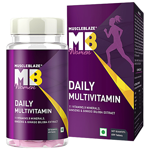 MuscleBlaze Daily Multivitamin Tablets - For Women, Ginseng & Ginkgo Biloba Extract, 60 pcs With 11 Vitamins & 9 Minerals