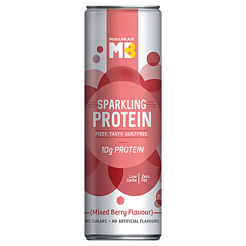 MuscleBlaze Sparkling Protein Water - 10g Protein, Mixed Berry, 250 ml (Pack of 6) 