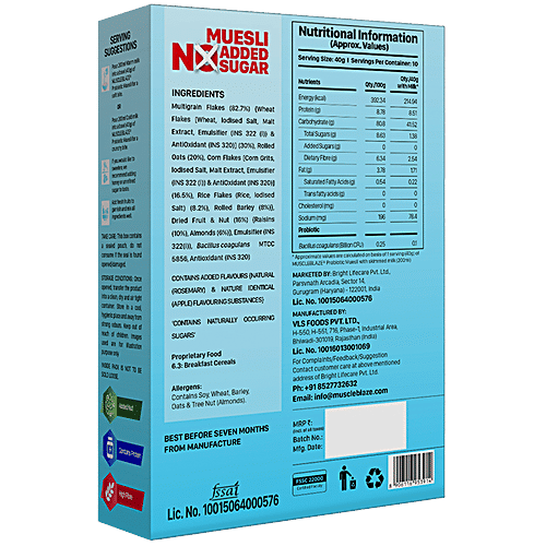 Buy Muscleblaze Muesli With Probiotic, No Added Sugar, Multigrain Flakes, CholesterolFree
