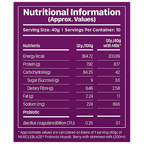 Buy MuscleBlaze Probiotic Muesli Berry, Multigrain Flakes, High In Protein, AntioxidantRich