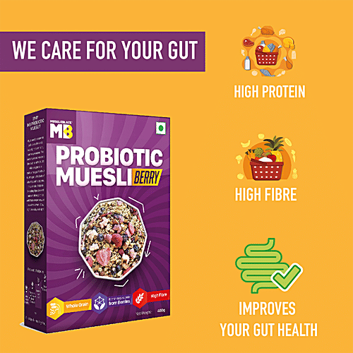 Buy MuscleBlaze Probiotic Muesli Berry, Multigrain Flakes, High In Protein, AntioxidantRich