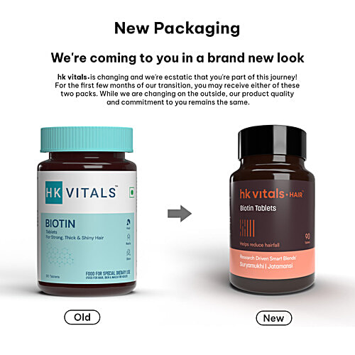 Healthkart HK Vitals Biotin Supplement For Hair Growth, Strong Hair & Glowing Skin Biotin Tablets, 90 pcs  