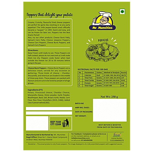 Mr. Munchies Premium Cheese Burst Poppers, 12 pcs Tray Pack