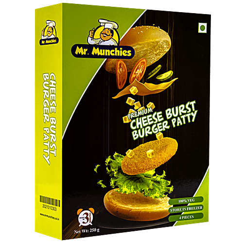 Mr. Munchies Premium Cheese Burst Burger Patty, 4 pcs Tray Pack 