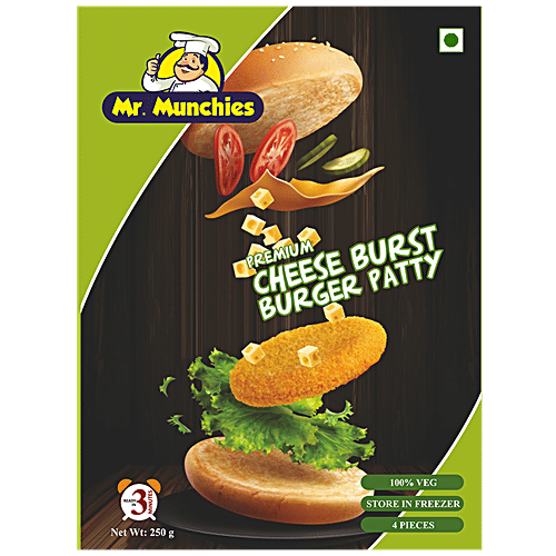 Mr. Munchies Premium Cheese Burst Burger Patty, 4 pcs Tray Pack 