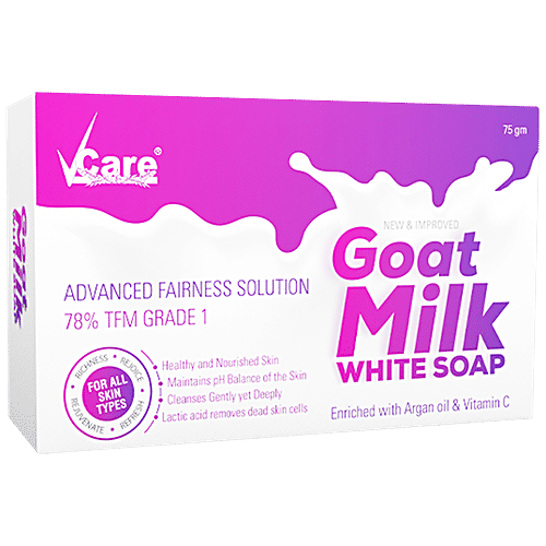 Vcare  Goat Milk White Soap - Enriched With Argan Oil & Vitamin C, For Glowing Skin, 75 g  