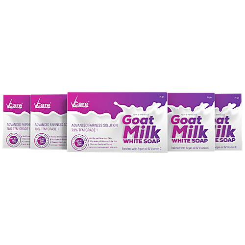 Vcare  Goat Milk White Soap - Enriched With Argan Oil & Vitamin C, For Glowing Skin, 75 g  