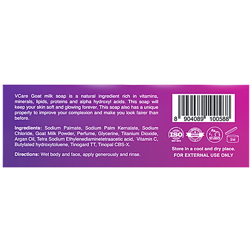 Vcare  Goat Milk White Soap - Enriched With Argan Oil & Vitamin C, For Glowing Skin, 75 g  