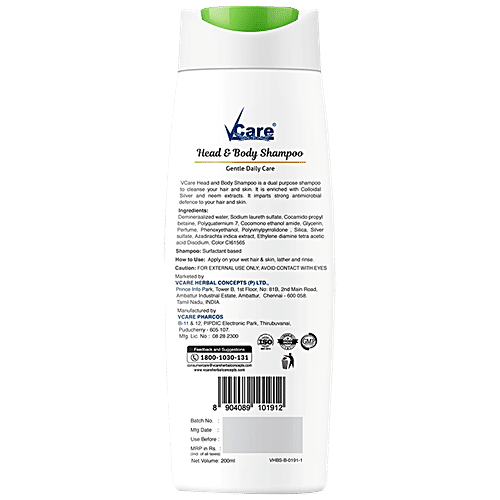 Vcare Head & Body Shampoo - With Neem, Silver Ion Technology, 200 ml
