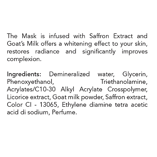 Vcare Facial Mask - With Saffron & Goat’s Milk, For Whitening, Boosts Hydration, 30 ml