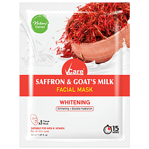 Vcare Facial Mask - With Saffron & Goat’s Milk, For Whitening, Boosts Hydration, 30 ml