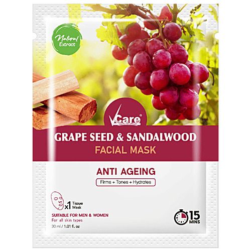 Vcare  Facial Mask - With Grape Seed & Sandalwood, For Anti Ageing, Tones The Skin, 30 ml  