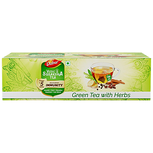Dabur Vedic Suraksha Green Tea - Immunity Booster, With The Goodness Of 5 Ayurvedic Herbs, 150 g  