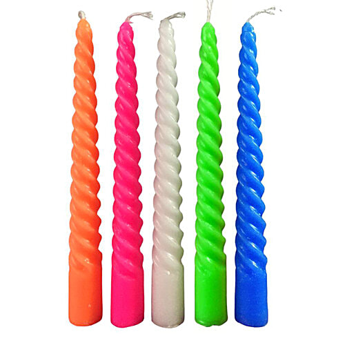 Creative Space Round Long Stand Wax Candles - For Festive Decoration, Assorted Colours, 12 pcs  