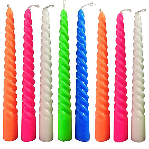 Creative Space Round Long Stand Wax Candles - For Festive Decoration, Assorted Colours, 12 pcs  