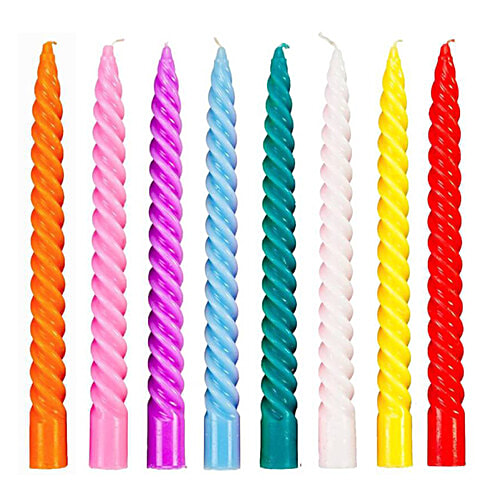 Creative Space Round Long Stand Wax Candles - For Festive Decoration, Assorted Colours, 12 pcs  