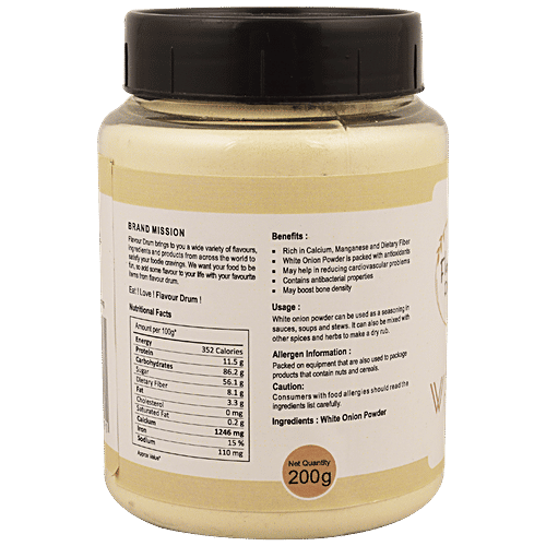 Flavour Drum White Onion Powder - Calcium, Manganese & Dietary Fibre., 200 g  