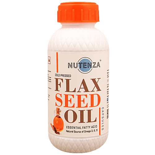 Nutenza Flax Seed Oil Capsules - Cold Compressed, Rich In Omega 3, 6, 9, 120 pcs