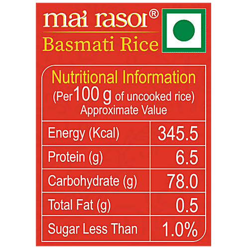 Mai Rasoi BASMATI RICE/ CHAWAL - DAILY USE /ROZANA DUBAR, 1 kg Pouch