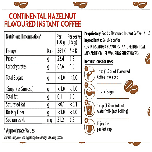 Continental Coffee Hazelnut Flavoured Coffee, 50 g Jar