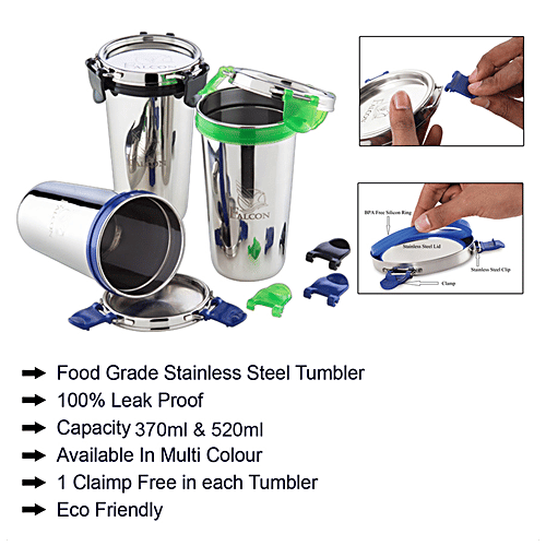 PddFalcon Stainless Steel Eco Nxt Glass - 100% Leak Proof, Blue, 520 ml  