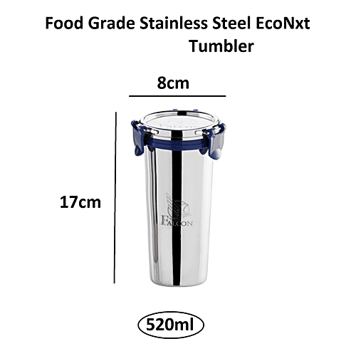PddFalcon Stainless Steel Eco Nxt Glass - 100% Leak Proof, Blue, 520 ml  