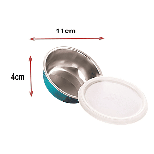 PddFalcon Steel Bowl With Lid & Spoon - Firozi, (Set of 1)  