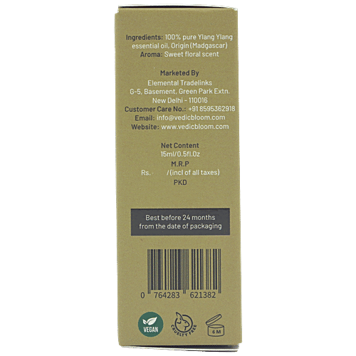 Vedic Bloom Ylang Ylang Essential Oil - 100% Pure & Natural, For Skin & Hair, 15 ml Glass Bottle 