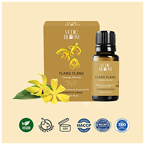 Vedic Bloom Ylang Ylang Essential Oil - 100% Pure & Natural, For Skin & Hair, 15 ml Glass Bottle 