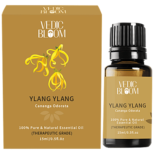 Vedic Bloom Ylang Ylang Essential Oil - 100% Pure & Natural, For Skin & Hair, 15 ml Glass Bottle 