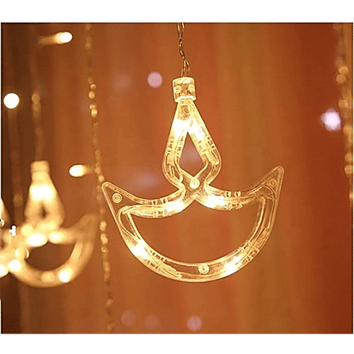 Lexton Decorative String Lights - 138 LEDs, 2.5 M, 8 Flashing Modes,12 Diyas, Warm White, 1 pc