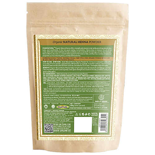Khadi Natural Organic Natural Henna Powder - Cooling, For Hair Application, 100 g  