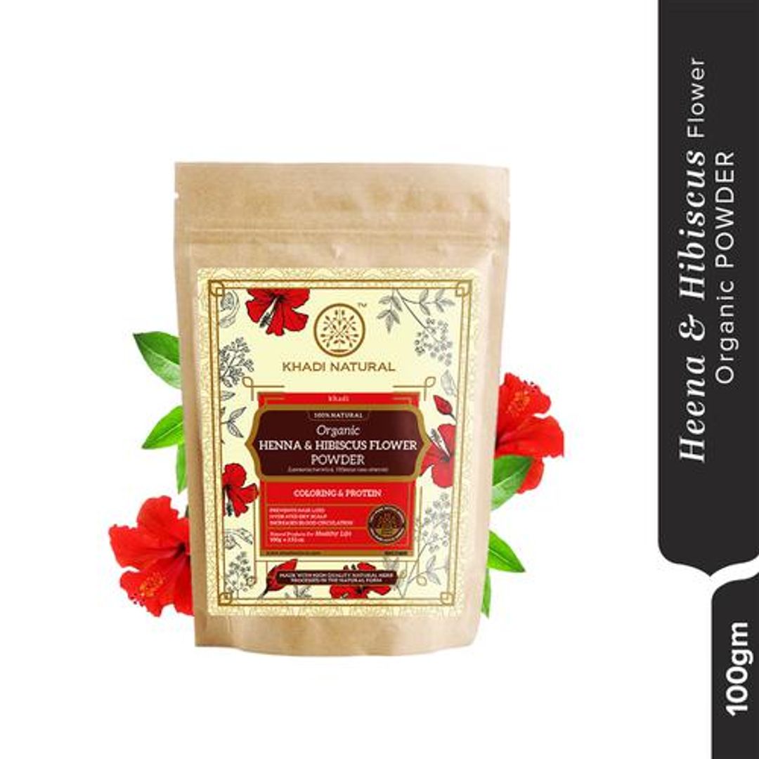 Khadi Natural Henna & Hibiscus Flower Organic Powder - Prevents Hair Loss, 100 g 