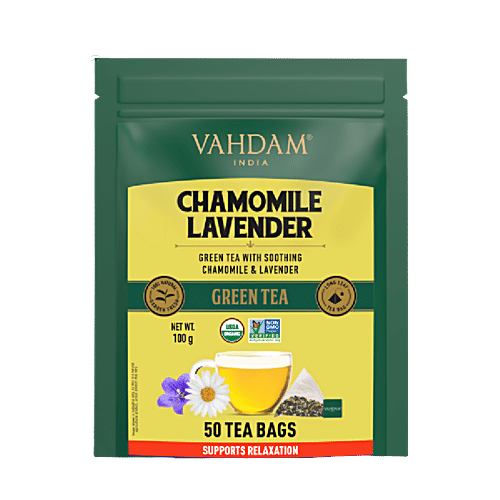 Vahdam Chamomile Green Lavender Green Tea - Provides Relaxation, Rich In Antioxidants, 2 g (50 Bags x 2 g Each) 