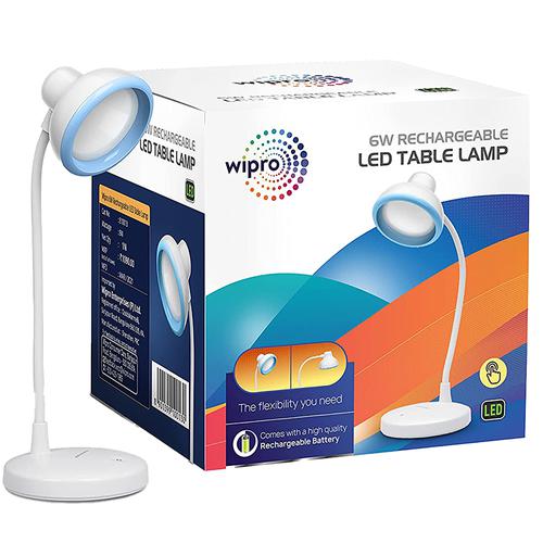Wipro Garnet  LED Table Lamp - Rechargeable 6W ,White, 1 pc  