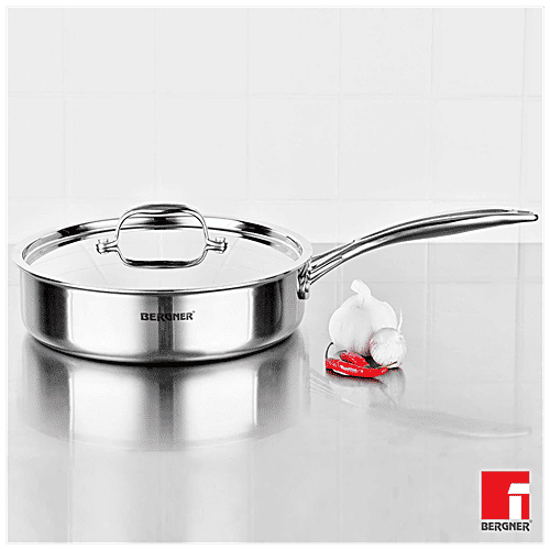 Bergner Argent Tri-Ply Stainless Steel Saucepan - Induction Base, With Steel Lid & Handle 26 cm 2.5 mm, 3.1 l  
