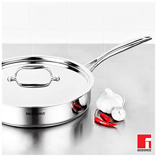 Bergner Argent Tri-Ply Stainless Steel Saucepan - Induction Base, With Steel Lid & Handle 26 cm 2.5 mm, 3.1 l  